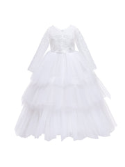 Mesh Puffy Princess Dress Girls Lace Long Sleeve Wedding Dress
