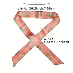 Classic Plaid Twilly Scarf Vintage Ribbon Neckerchief Satin Hair Ribbon