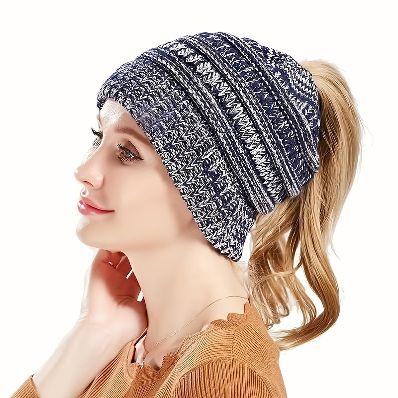 Warm Ponytail Knitted Hat for Winter
