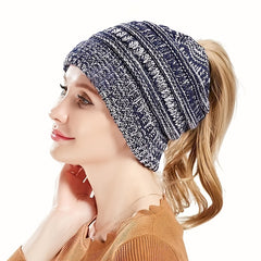 Warm Ponytail Knitted Hat for Winter