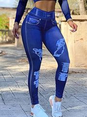Jeans Print Skinny Yoga Leggings High Waist Lifting
