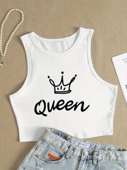 Queen Print Crop Tank Top Sleeveless Sexy Casual Top