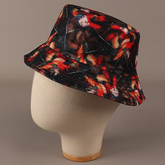 Red Reversible Bucket Hat Abstract Lines Fisherman Cap Vintage Lightweight