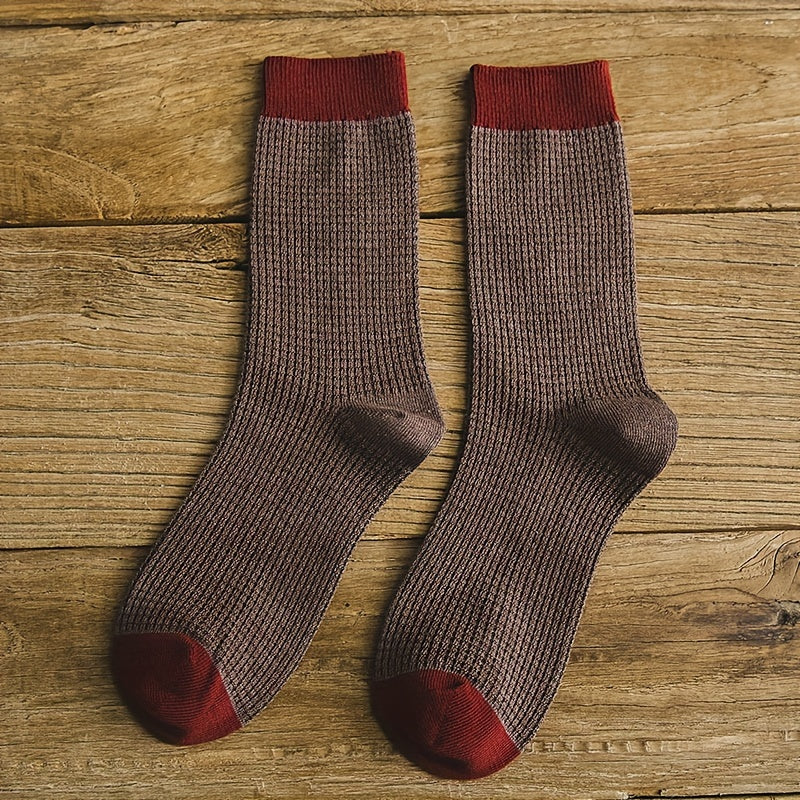 Men's Block Crew Socks Breathable Cotton Blend Casual Comfy Outdoor Wear