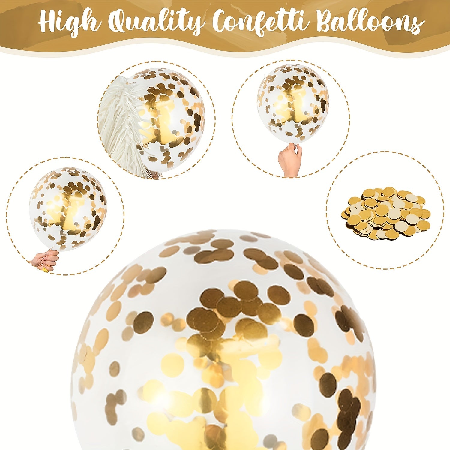 61pcs Golden Confetti Balloons Set with Ribbon for Wedding Birthday Baby Shower