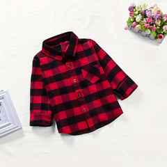 Boys Plaid Top Long Sleeve Lapel Shirt