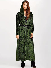 Solid Velvet Long Sleeve Open Front Hoodie