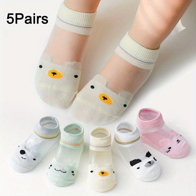 5Pairs Summer Socks Cute Animal Kids Girls Breathable Casual Socks