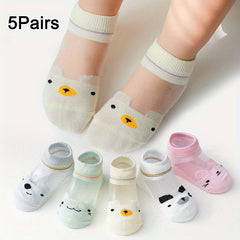 5Pairs Summer Socks Cute Animal Kids Girls Breathable Casual Socks