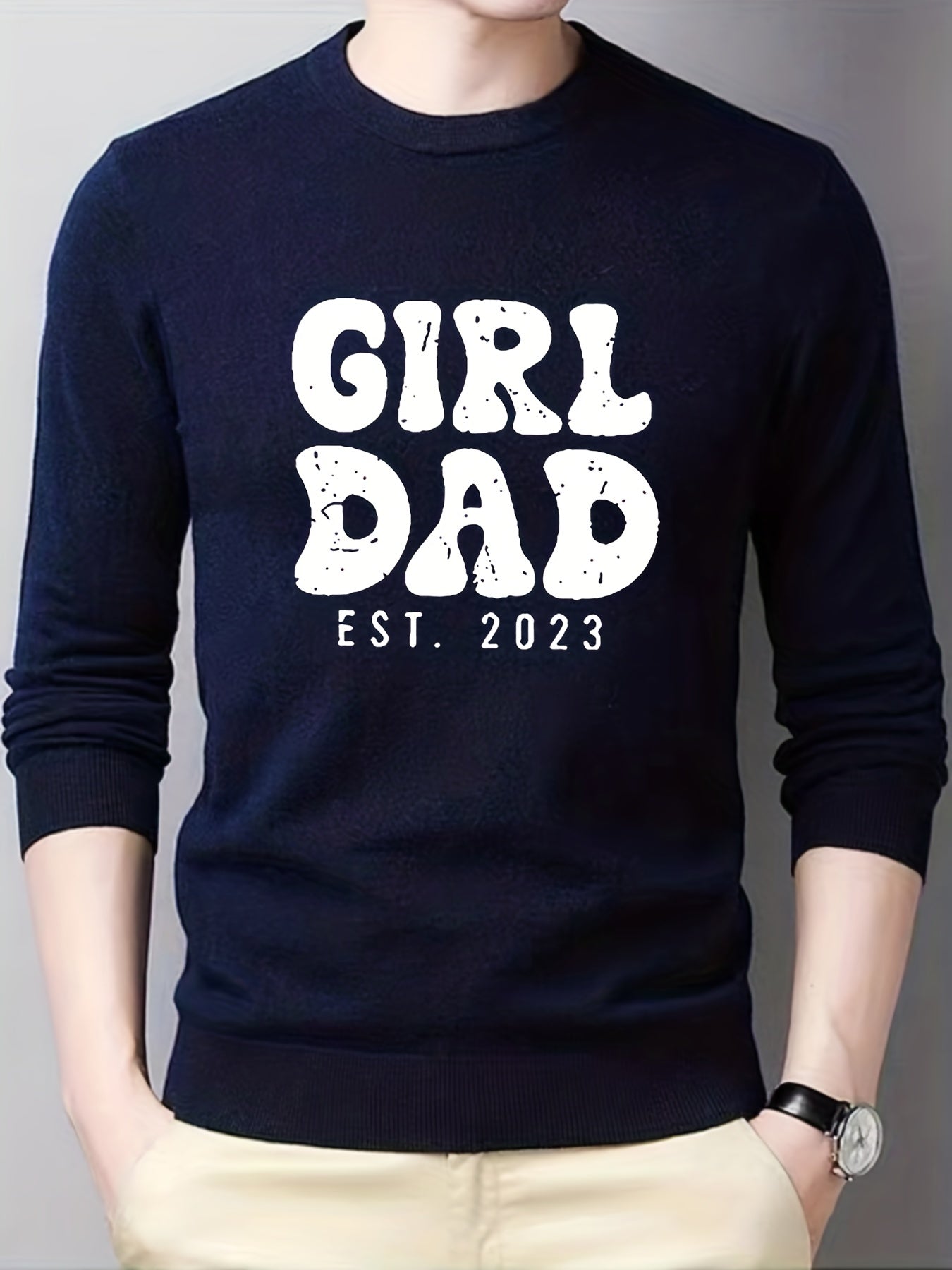 Girl & Dad Knitted Sweater Men's Warm Crew Neck Pullover