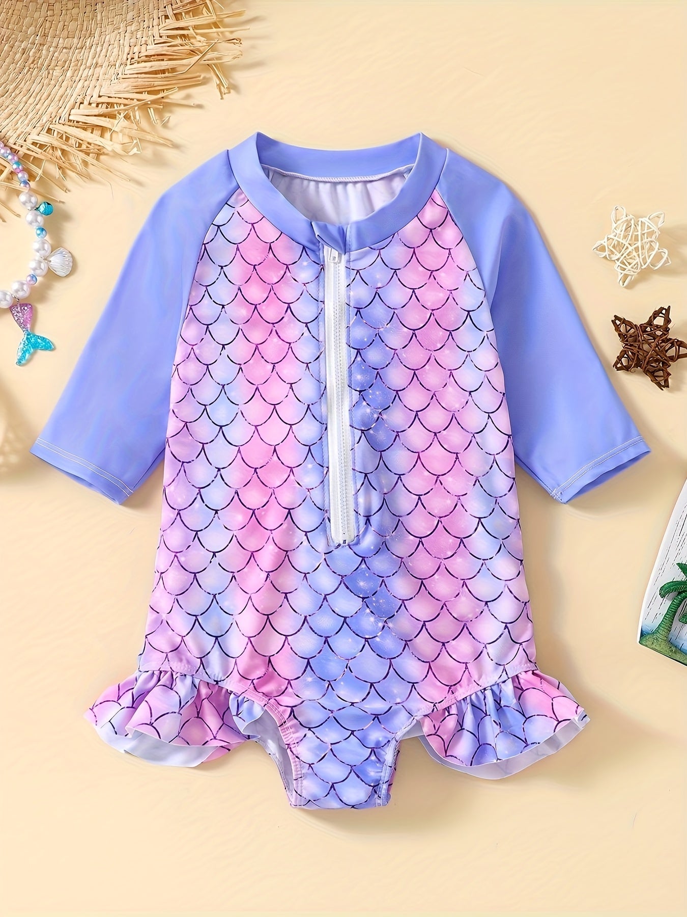 Girls' Cartoon Rabbit Zip Up Swimsuit & Bathing Suit