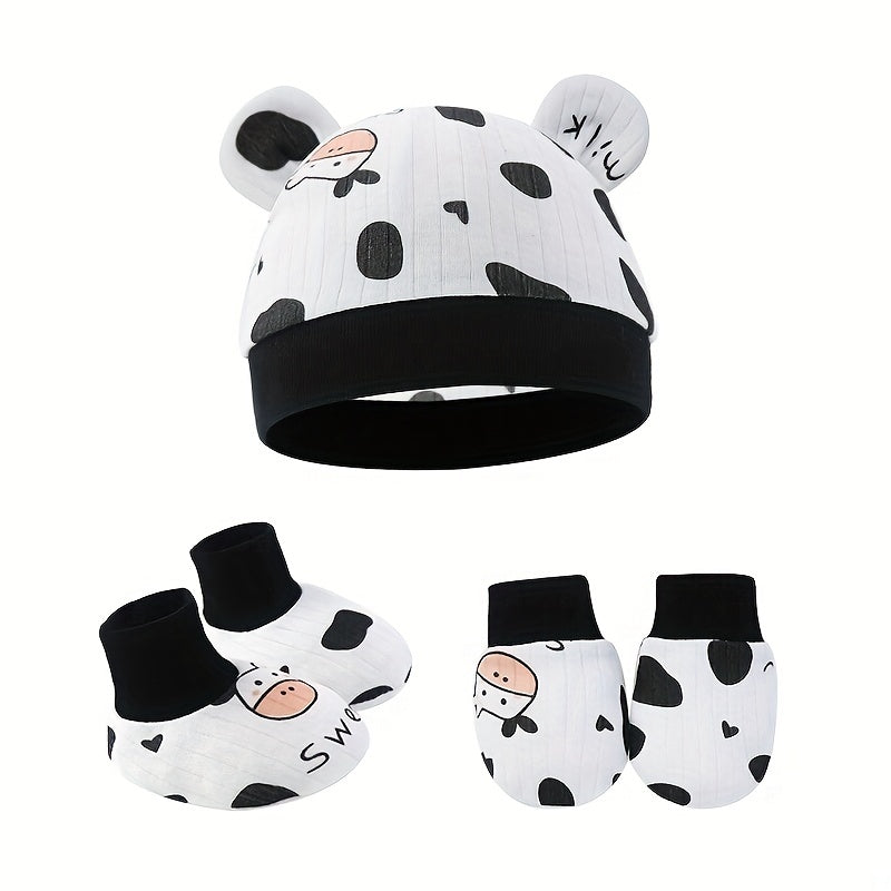 3 Piece Soft Cotton Newborn Baby Set: Beanie Knot Hat, Mittens & Socks