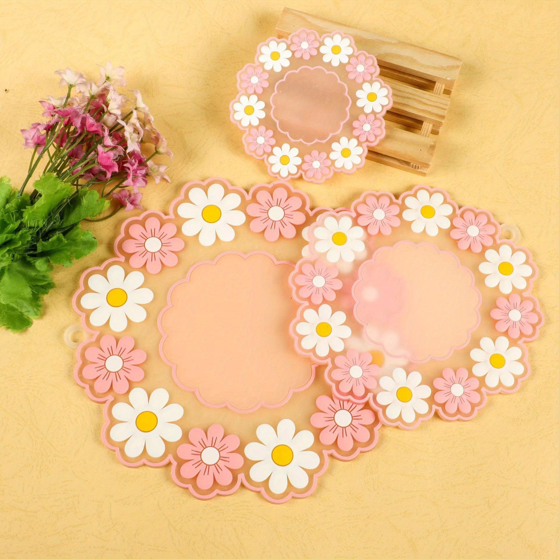 Rubber Placemat Flower Plate Mat Non-slip Coaster Table Mat