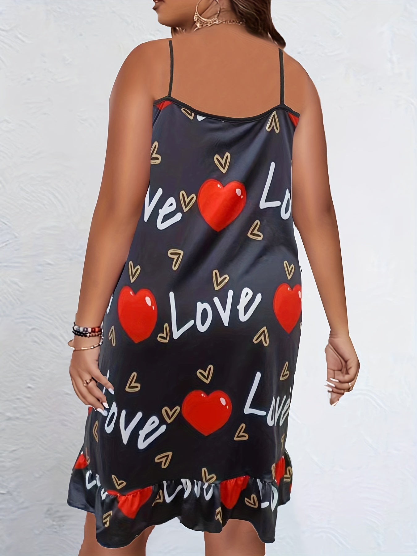 Sexy Nightdress Heart & Letter Print Medium Stretch Cami Sleep Dress