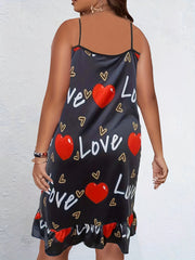 Sexy Nightdress Heart & Letter Print Medium Stretch Cami Sleep Dress