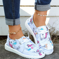 Women's Cartoon Rabbit Boat Shoes Lace Up Canvas Lightweight Walking Shoes