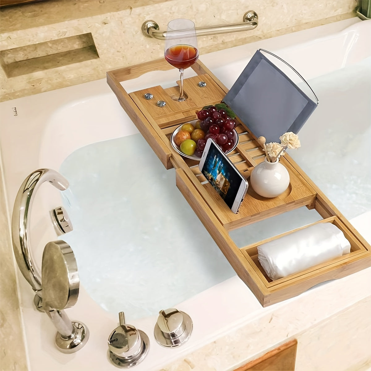 Bamboo Bathtub Tray Caddy with Sides