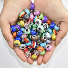 50pcs Mix European Beads Large Hole Crystal Glass Spacer Beads