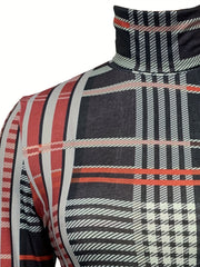 Plaid Turtleneck Slim T Shirt Casual Long Sleeve For Women
