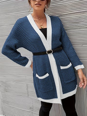 Colorblock Long Sleeve Open Front Cardigan
