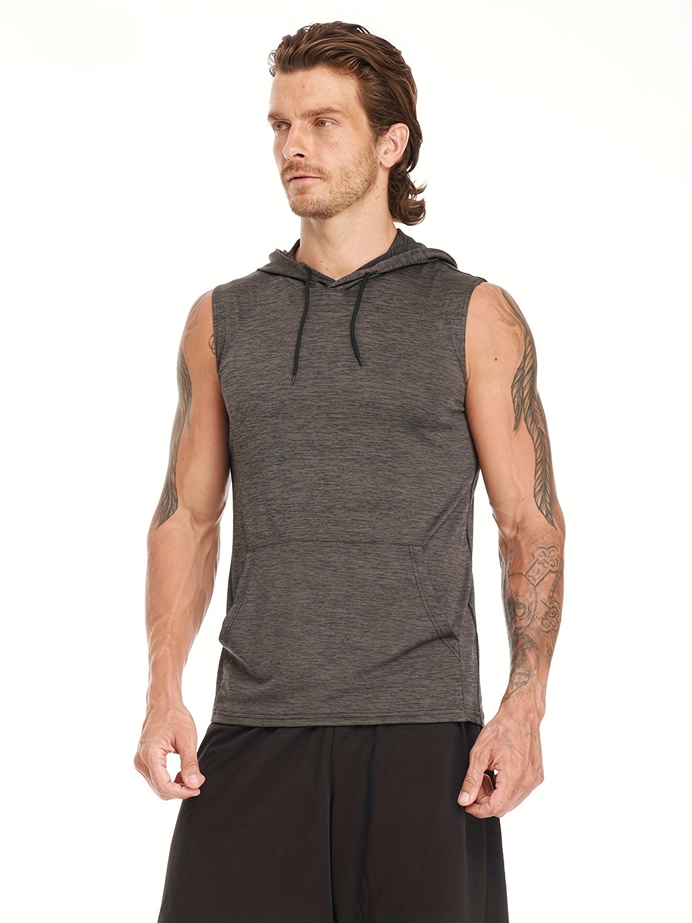 Men's Workout Hooded Tank Tops Quick Dry Gym Hoodies Running Shirts Bodybuilding