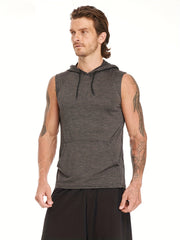 Men's Workout Hooded Tank Tops Quick Dry Gym Hoodies Running Shirts Bodybuilding