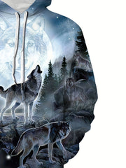 Wolf 3D Print Hoodie Men Graphic Hooded Pullover Autumn Winter