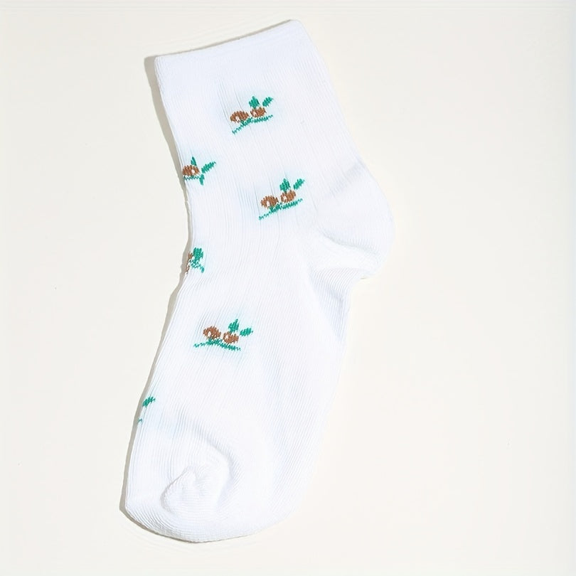 Sweet Crew Socks Teddy Bear & Floral Embroidery Women's Stockings