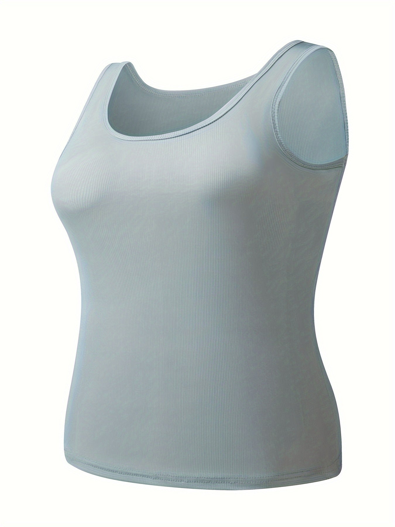 Solid Tank Top for Women Round Neck High Stretch Casual Loungewear