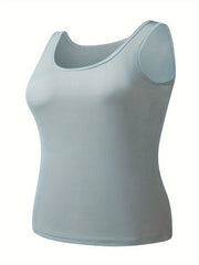 Solid Tank Top for Women Round Neck High Stretch Casual Loungewear