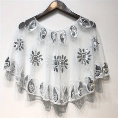 Sunflower Embroidery Shawl Sequin Decor Cape Women Glitter Scarf