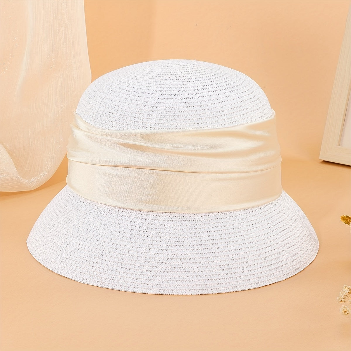 Ribbon Decor Straw Bucket Hat Sun Hat French Style Beach Hats For Women
