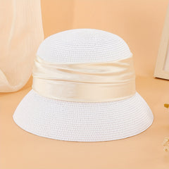 Ribbon Decor Straw Bucket Hat Sun Hat French Style Beach Hats For Women