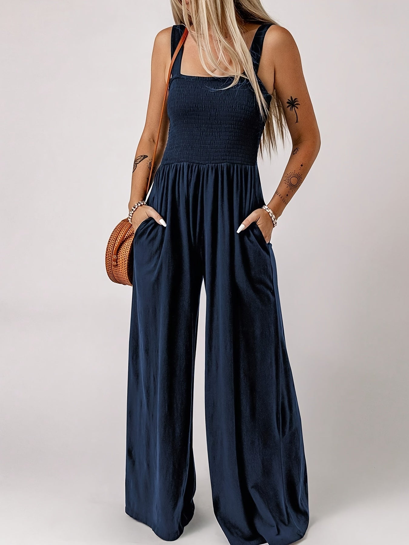 Solid Wide Leg Jumpsuit Sleeveless for Spring & Summer