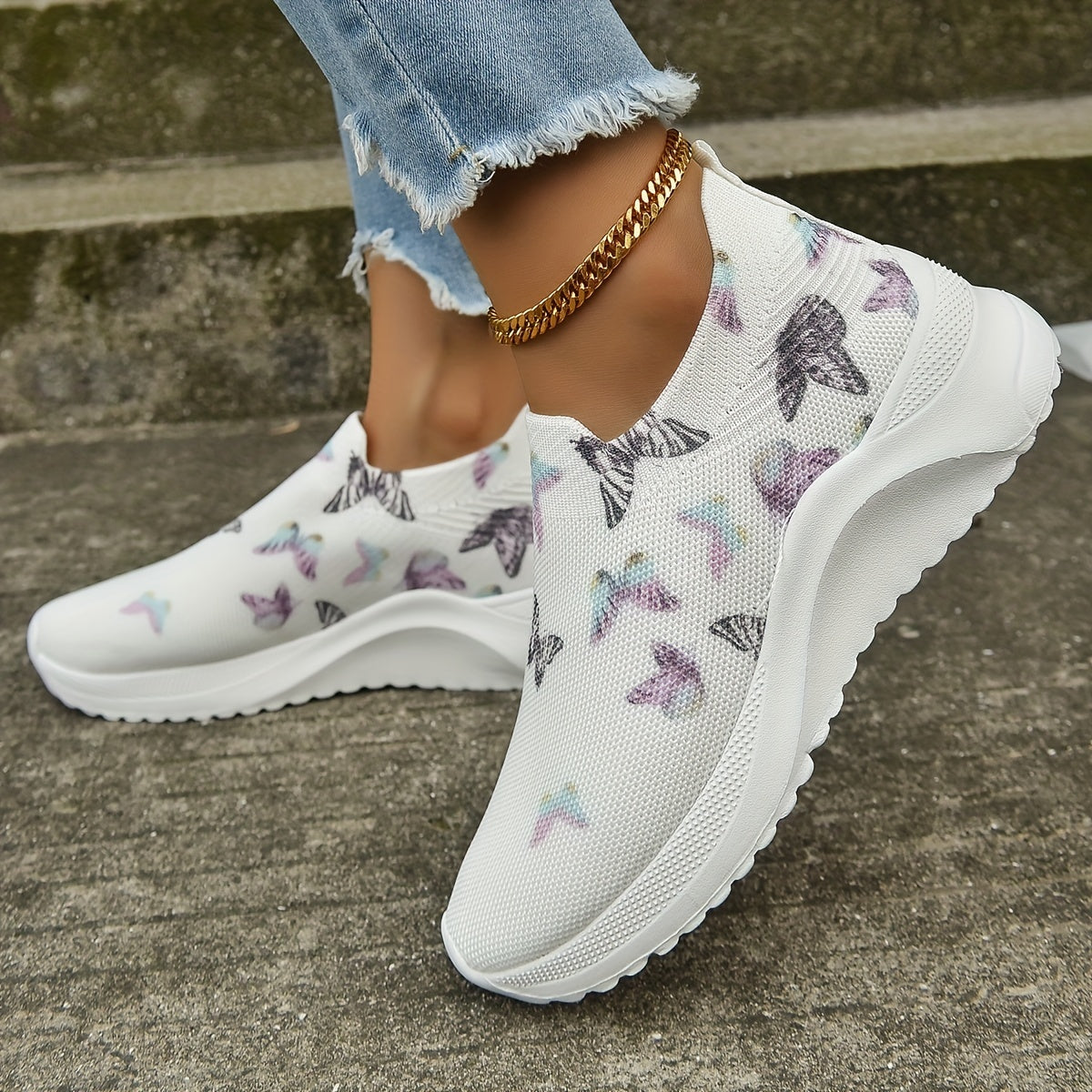 Women's Butterfly Graphic Slip-On Running Shoes