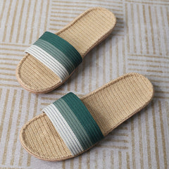 Colorblock Knit Sandals Slip On Open Toe Flat Linen Sole Non slip Slides