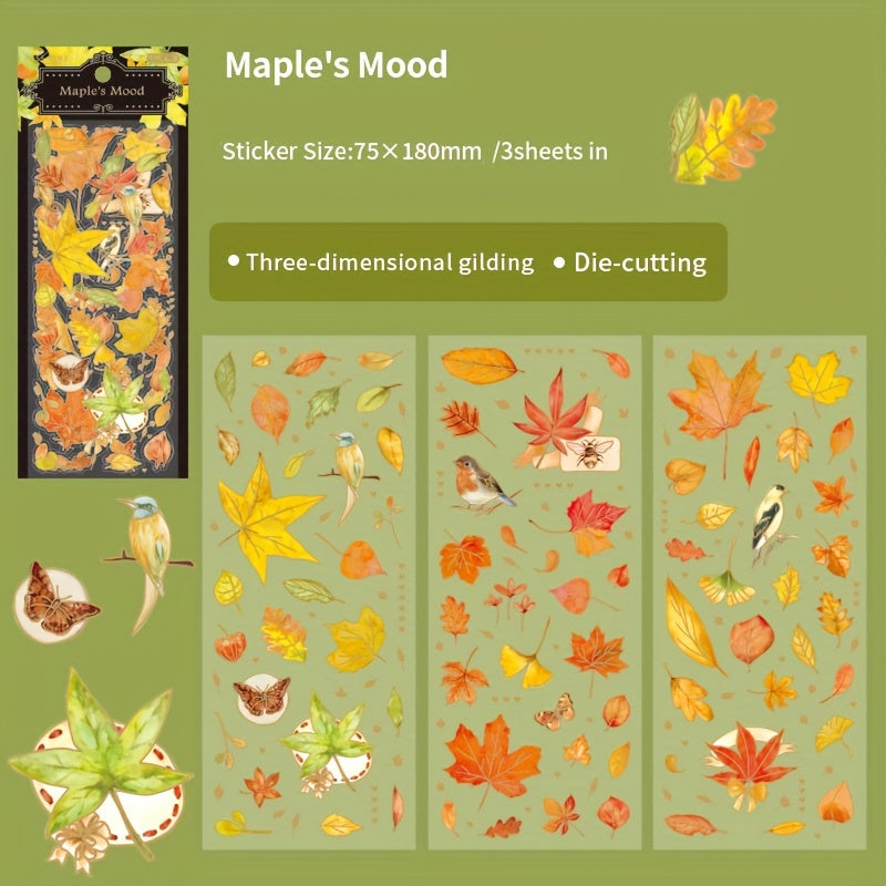 3pcs Pet Bronzing Leaf Sticker Pack Retro Plant Journal Decorative Stickers