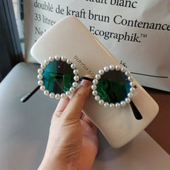 Children's Round Frame Sunglasses with Faux Pearl Details