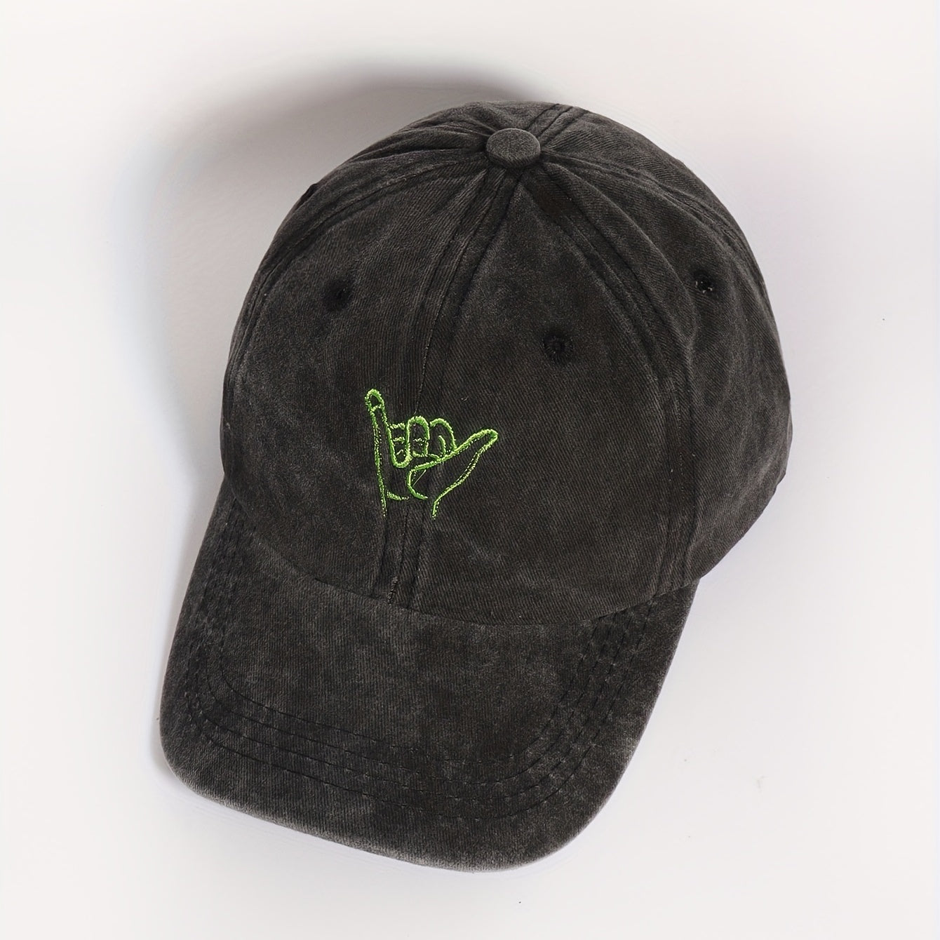 Distressed Embroidery Baseball Cap Gray Washed Unisex Dad Hat