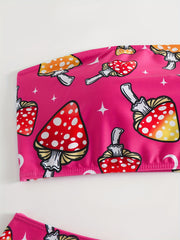 Mushroom Print Bikini Set Strapless Tube Bra & High Waisted Panty Swim