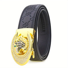 Men's Tiger Head Pattern Metal Buckle Leather Belt Gift
