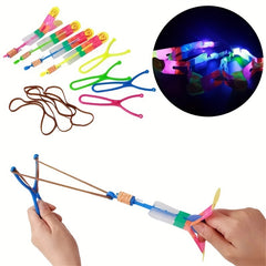 10pcs Glow-in-the-Dark Rocket Slingshots with LED Lights