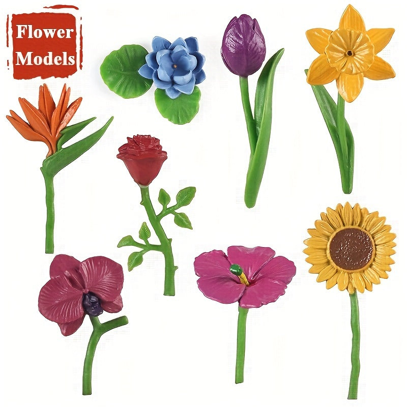 Colorful Flower Models Sunflower Rose Tulip Figurines PVC Garden Decor