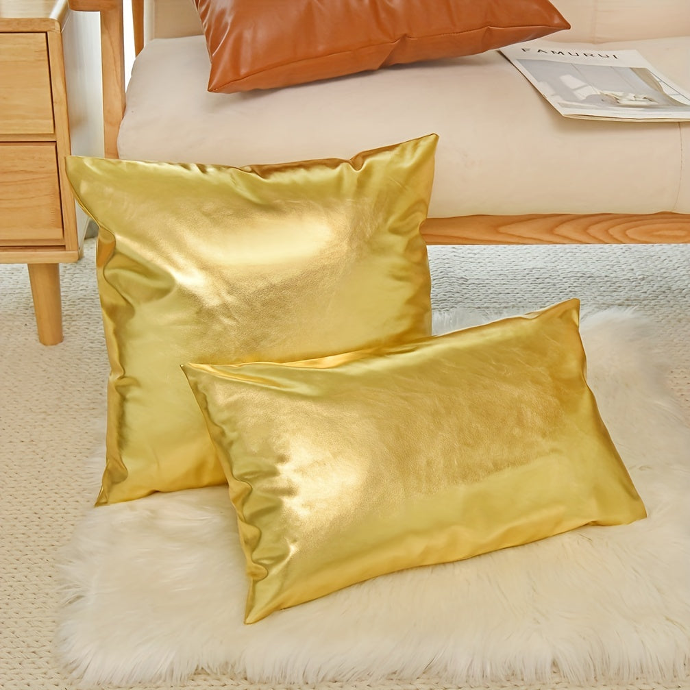 1pc Golden Leather Throw Pillow Covers