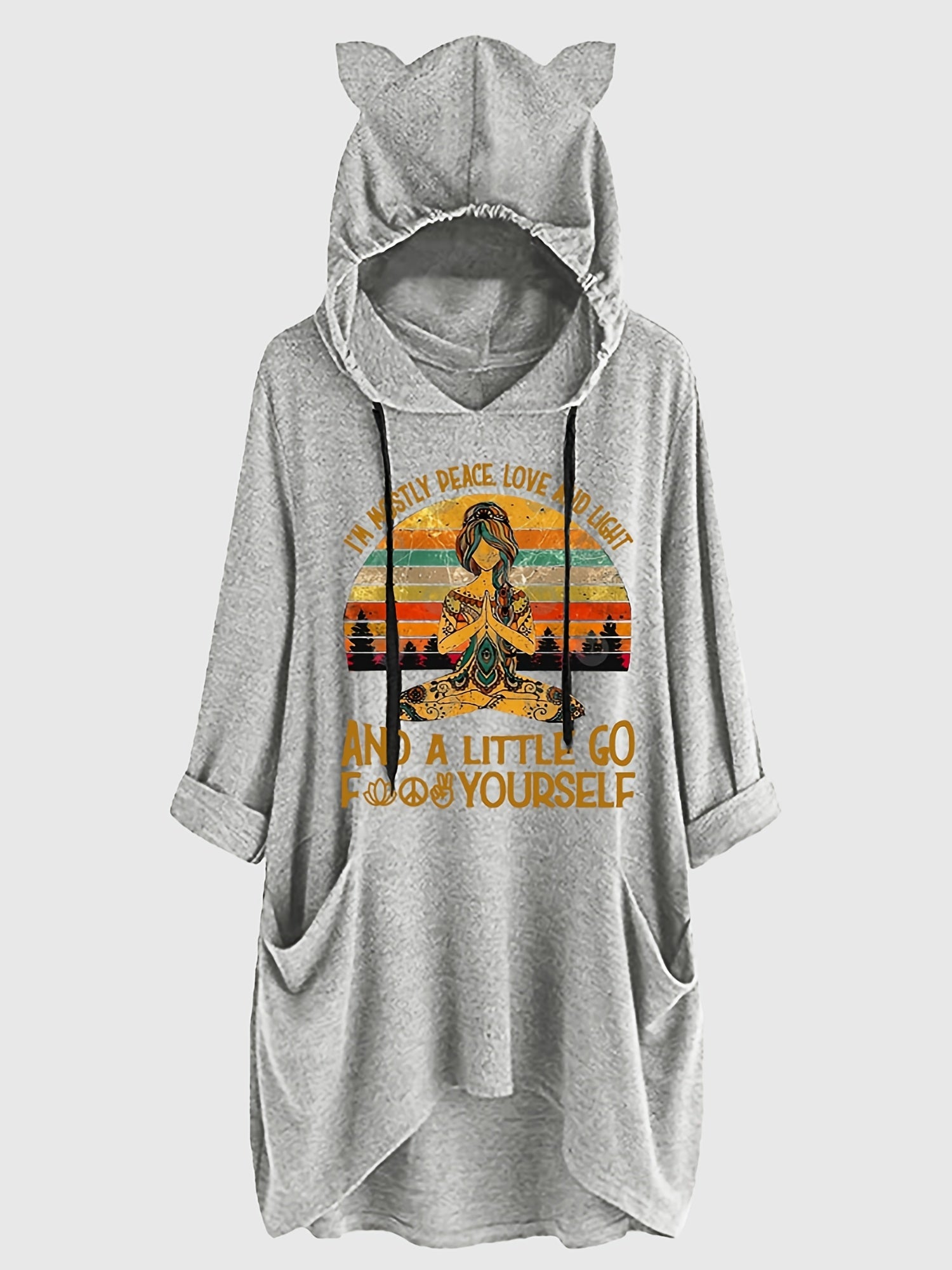 Graphic Print Drawstring Loose Hoodie Casual Hooded Pocket Sweatshirt