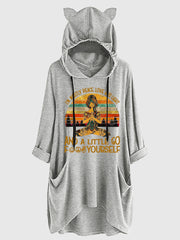 Graphic Print Drawstring Loose Hoodie Casual Hooded Pocket Sweatshirt
