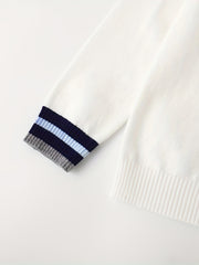 Boys College Style Knit Uniform Long Sleeve Polo Shirt