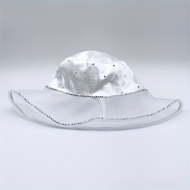 Mesh Breathable Bucket Hat Rhinestone Decor Lightweight Sunshade