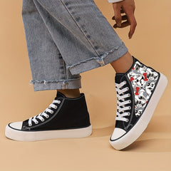 Women's Bow Pet Dogs Pattern Lace Up Canvas High Top Shoes