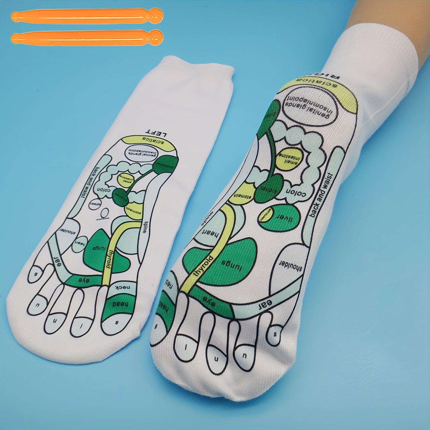 Acupoints Print Socks & Massage Stick Women's Stockings
